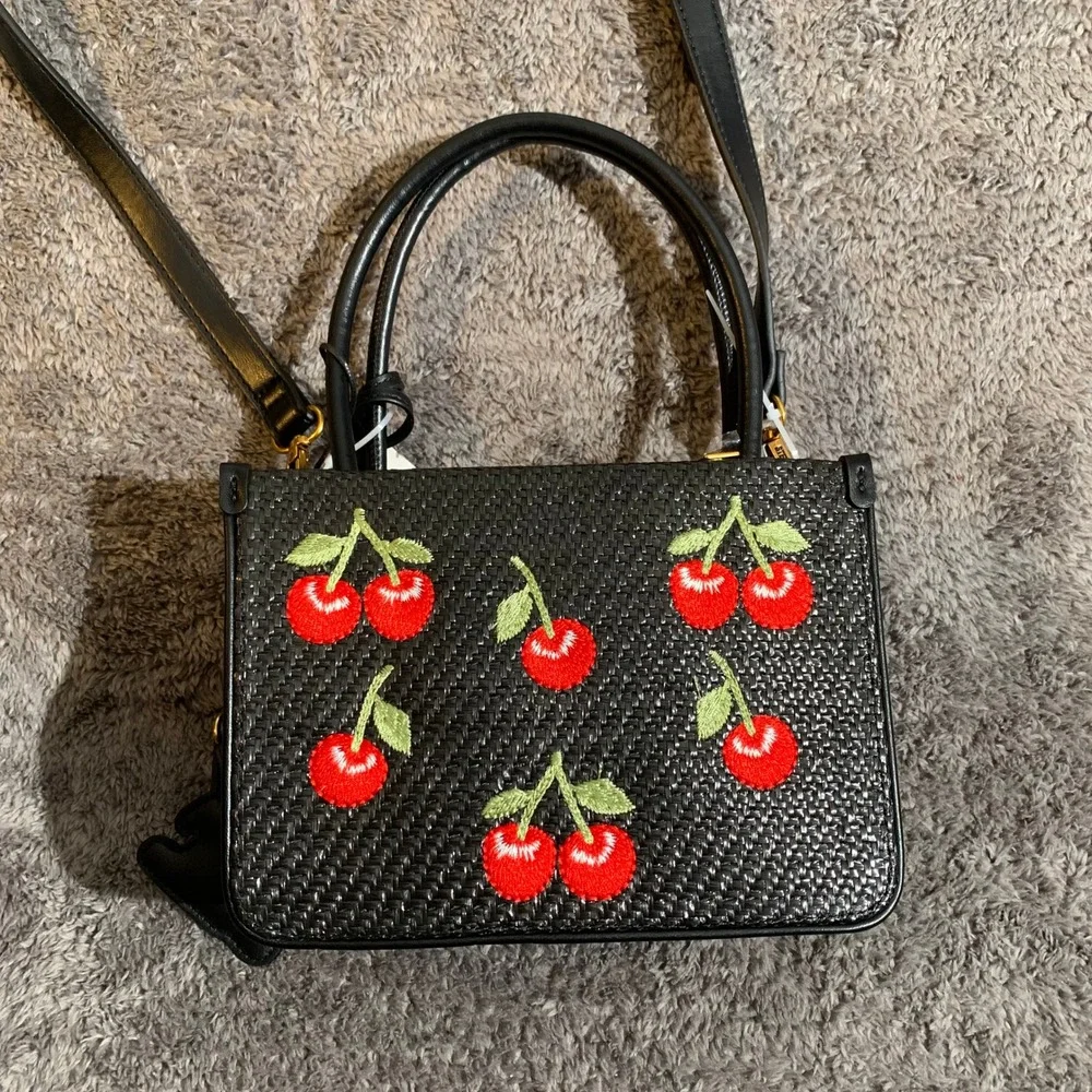 Steve Madden BCYAN Black Woven Cherry Embroidered Crossbody Bag New NWT DT627385